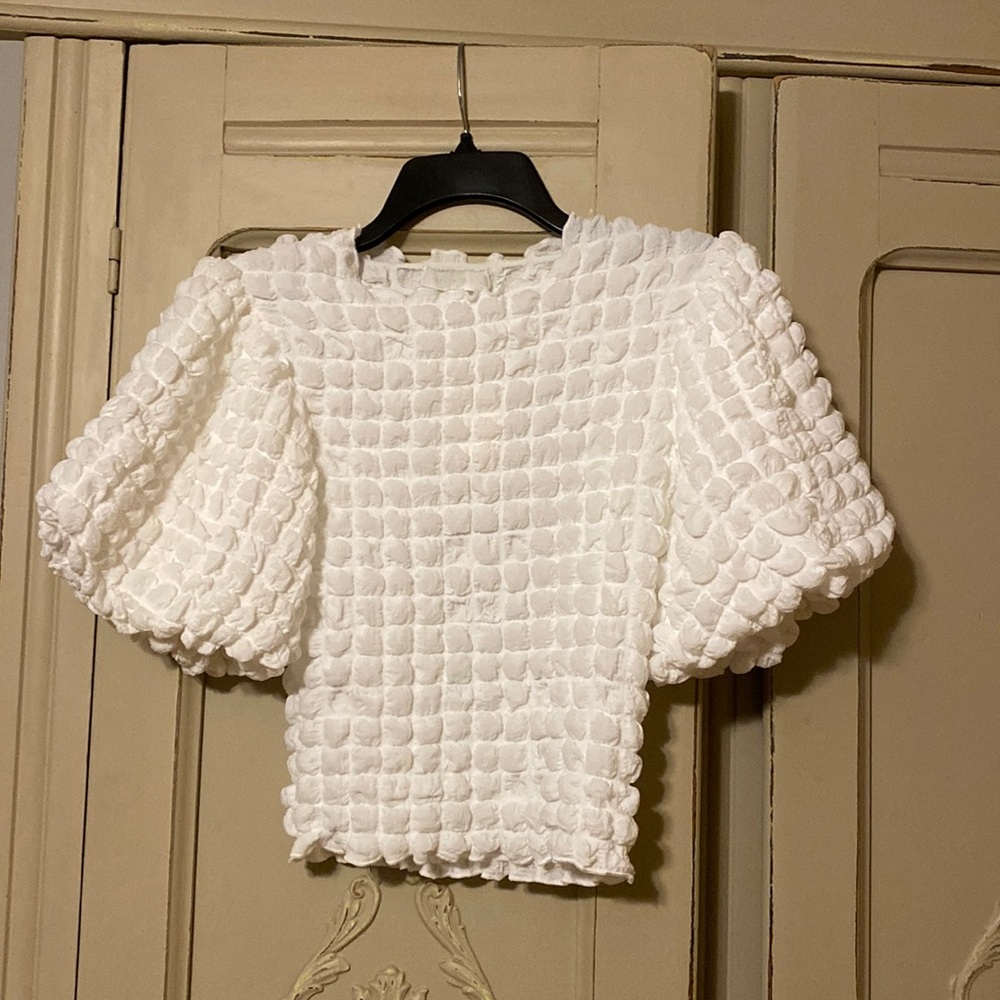 NWT Eri + Ali from Anthropologie White Puff Sleeve Top, Size XXS